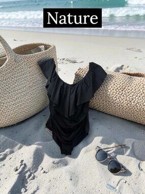 Fortune, Woman, One-Piece Swimsuit, Black,Sz XXL,Nylon.Lycra, Ruffled Neckline.!